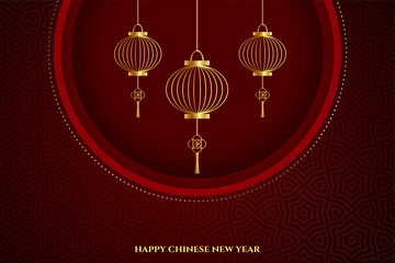 chinese new year greeting with golden lanterns decoration