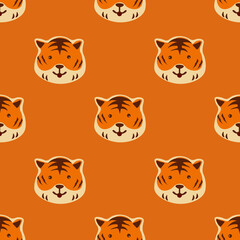 Cute Tiger Vector ilustration seamless patern.Great for textile,fabric,wrapping paper,and any print.Kids pattern.