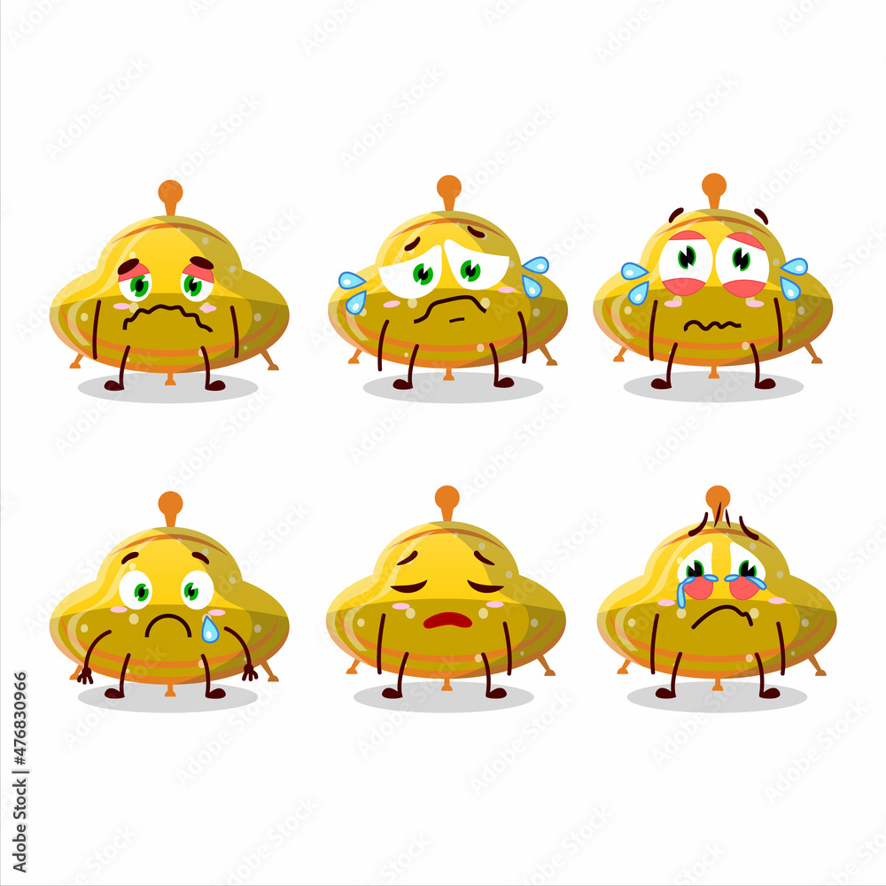 Sticker UFO yellow gummy candy cartoon character with sad expression