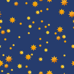 Gold stars on blue background, seamless pattern for printing on photo wallpaper, gift paper. © Елена Устьянцева