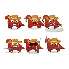 Cool cowboy red dinosaur gummy candy cartoon character with a cute hat