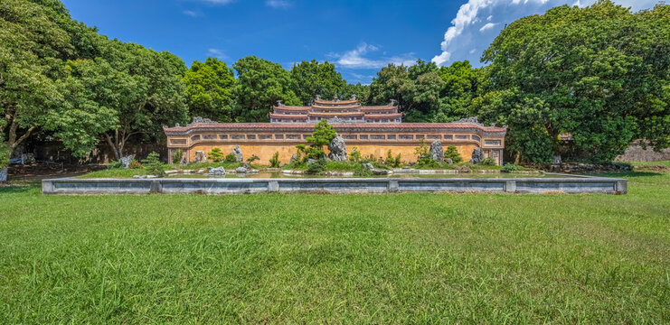 Wonderful view of the Phung Tien palace within the Citadel in Hue, Vietnam. Imperial Royal Palace of Nguyen dynasty in Hue. 