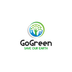 Modern colorful GOGREEN SAVE OUR EARTH logo design