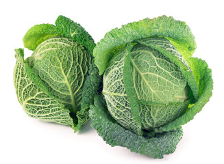 Fototapeta premium Savoy Cabbage heads Isolated on White Background
