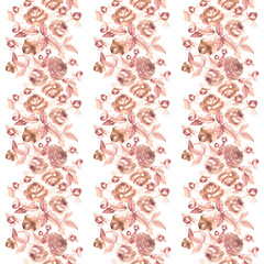 The pattern is seamless, a pattern .an ornament with painted flowers. Watercolor drawing, transparent, rosebud with leaves. Floral pattern for printing on textiles, wedding invitations, product design © Елена Устьянцева