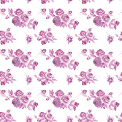 The pattern is seamless with pink, transparent watercolor flowers, on a white background. Drawing for the design of postcards, printing on fabric