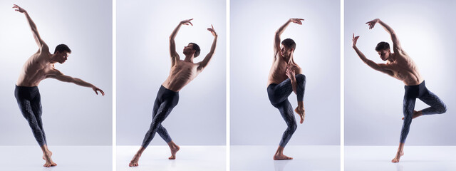 Set of dancing man in different choreographic positions. Ballet dancers collection.