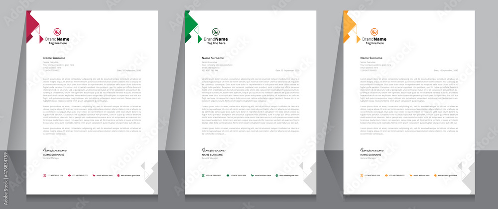 Wall mural Letterhead format template, business style letterhead design template. Company letterhead template designs.