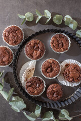 sweet home made chocolate brownie muffins on a table