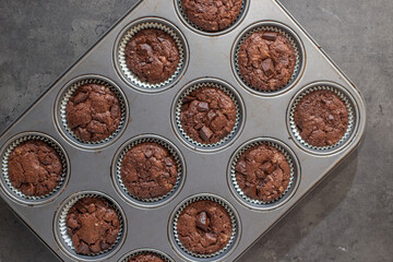 sweet home made chocolate brownie muffins on a table