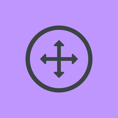 Obraz premium 4 way positions crossed arrow in purple, up down right left, simple flat design concept vector for web, logo, mobile app, UI, UX on white background