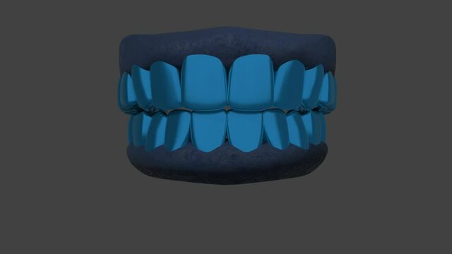 animation of opening and closing mouths with blue teeth 3d animation on seven backgrounds