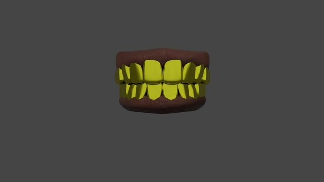 animation of opening and closing mouths with golden teeth 3d animation on seven backgrounds