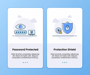 internet security with password protected and protection shield onboarding template for mobile ui app design