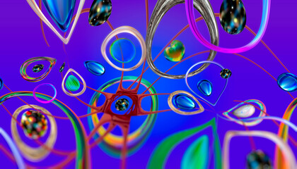 Abstract fantasy background with colorful figures.