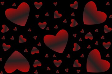 Rose gradient hearts at black background. seamless background. eps10 vector