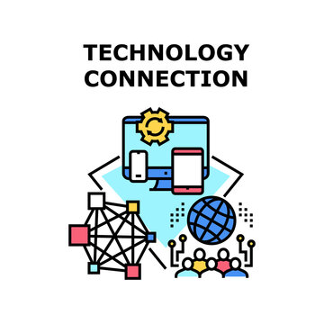 Technology connection digital. Modern space. Network science. Future internet. Computer sustem energy vector concept color illustration