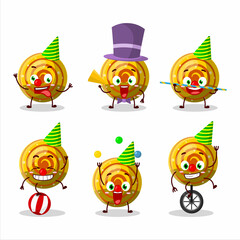 Cartoon character of yellow spiral gummy candy with various circus shows