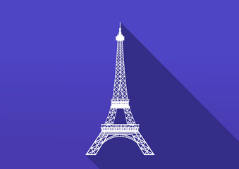 The Eiffel Tower is a flat icon with a long shadow. Vector illustration