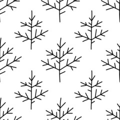 Seamless pattern with doodle Christmas trees. Scandinavian winter background of simple lagom fir trees. Vector ink texture for fabrics, wrapping paper and your creativity - 476837962
