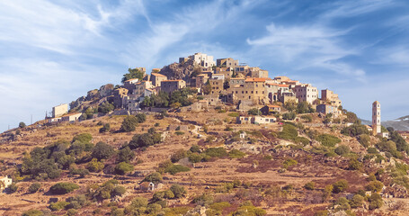 Landscape with Sant Antonino village, Corsica Island, France