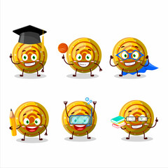 School student of yellow spiral gummy candy cartoon character with various expressions