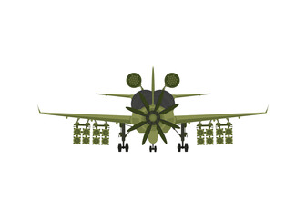 Fighter, military aircraft with missiles on board. Illustration isolated on white background. Vector illustration