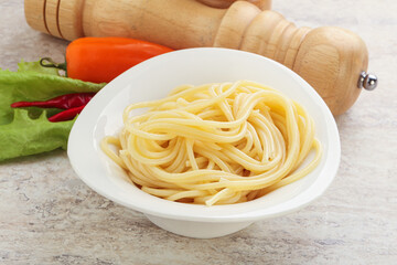 Italian pasta boiled spaghetti with oil