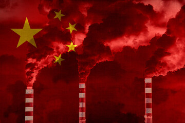 Flagge von China und eine Fabrik mit rauchenden Schornsteinen