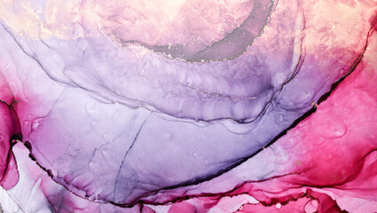 Luxury abstract background in alcohol ink technique, pink gray gold liquid painting, scattered acrylic blobs and swirling stains, printed materials