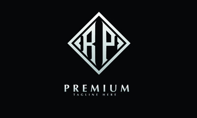 Alphabet RP or PR illustration monogram vector logo template in silver color and black background
