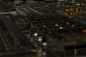 3d rendered motherboard or sci-fi scene landscape and crypto tech business scene