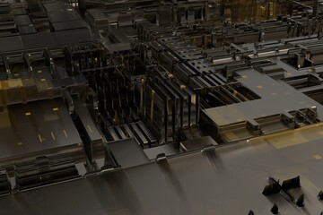 3d rendered motherboard or sci-fi scene landscape and crypto tech business scene