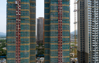 Fototapeta na wymiar Aerial view of multistory apartment construction site in China