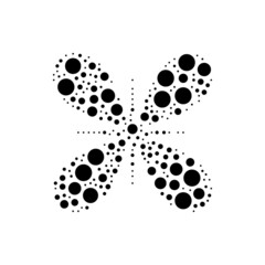 A large abstract star symbol in the center made in pointillism style. The center symbol is filled with black circles of various sizes. Vector illustration on white background