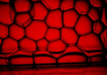 red background Dish wash bubbles like honey comb structure