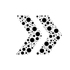 A large double arrow symbol in the center made in pointillism style. The center symbol is filled with black circles of various sizes. Vector illustration on white background