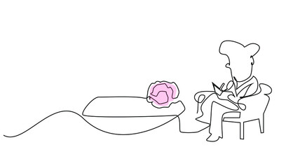 Brain organ receives therapy at psychologist session and doctor takes notes