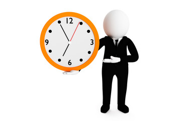 3D Businessman is Showing Time Against White