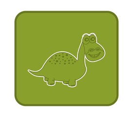 Square button with young herbivorous dinosaur and spots on green background