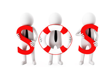 3D Businessmen are Holding SOS Letters And Calling For Help Against White