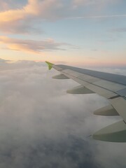 Obraz premium The plane is flying in the blue sky