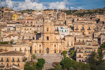 Naklejka premium View of San Giorgio Cathedral in Modica, Ragusa, Sicily, Italy, Europe, World Heritage Site