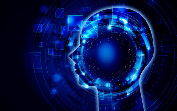 人工知能、仮想空間イメージ素材青ブルー、AI背景画像