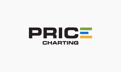 vector graphic illustration logo design for word mark, price chart with letter E as the graphic element