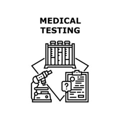 Medical testing clinic. Virus blood test. Doctor lab research. Health rapid result. Pandemic patient vector concept black illustration