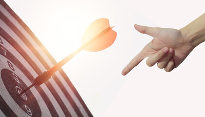 Creative idea Success target. Business concept and hand with Arrows dart on yellow. banner,copy space,digital, banner,website -3d Rendering