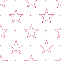 Obraz premium Pink Stars made of dots. Seamless pattern on white background