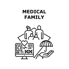 Medical family health care. Healthy child. Medicine project. Hospital person vector concept black illustration