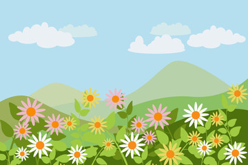 Spring Wallpaper, the cool landscape looks behind with towering mountains and clear clouds